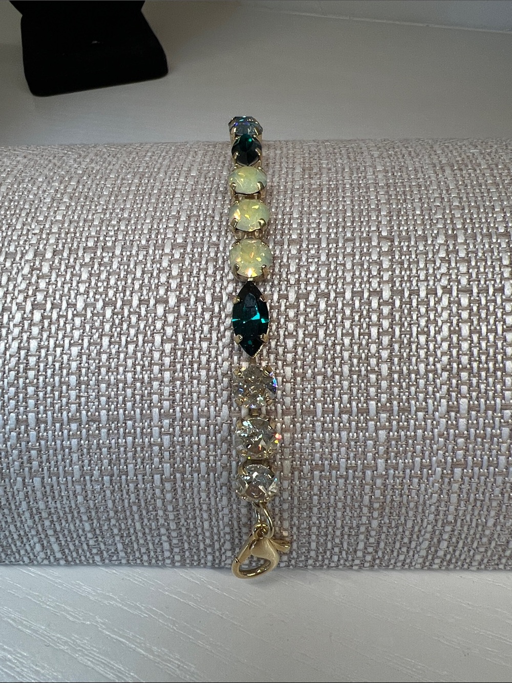 Gold-Tone Bracelet with Emerald Green and Opaline Crystal Stones